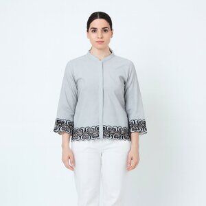 Escada Sport navy white stripped embroidered heart trim shirt size 44